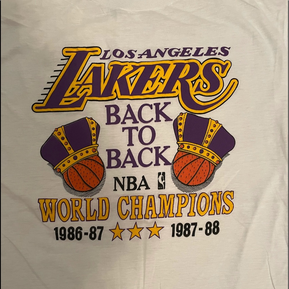 VINTAGE LAKERS BACK TO BACK WORLD CHAMPIONS 1986-87 1987-88. XL NEVER WORN